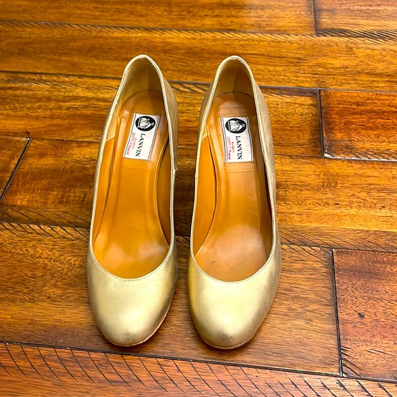 Lanvin Gold Metallic Leather Jute Wedge - Picture 3 of 6